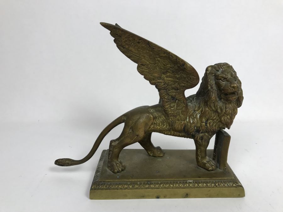 Vintage Winged Lion Brass Bookend Sculpture [Photo 6]