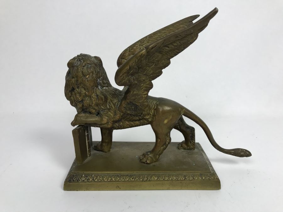 Vintage Winged Lion Brass Bookend Sculpture [Photo 8]
