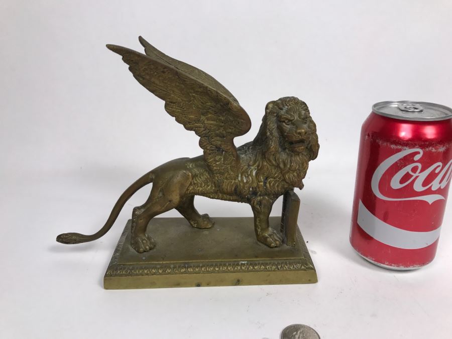 Vintage Winged Lion Brass Bookend Sculpture [Photo 1]