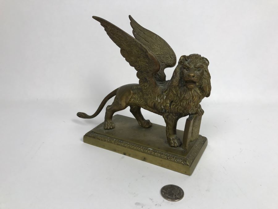Vintage Winged Lion Brass Bookend Sculpture [Photo 4]