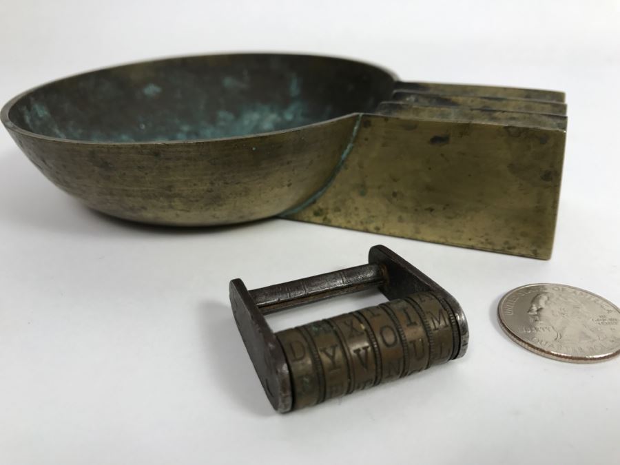 Vintage Chinese Brass Ashtray And Combination Lock [Photo 1]