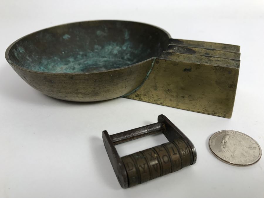 Vintage Chinese Brass Ashtray And Combination Lock [Photo 2]