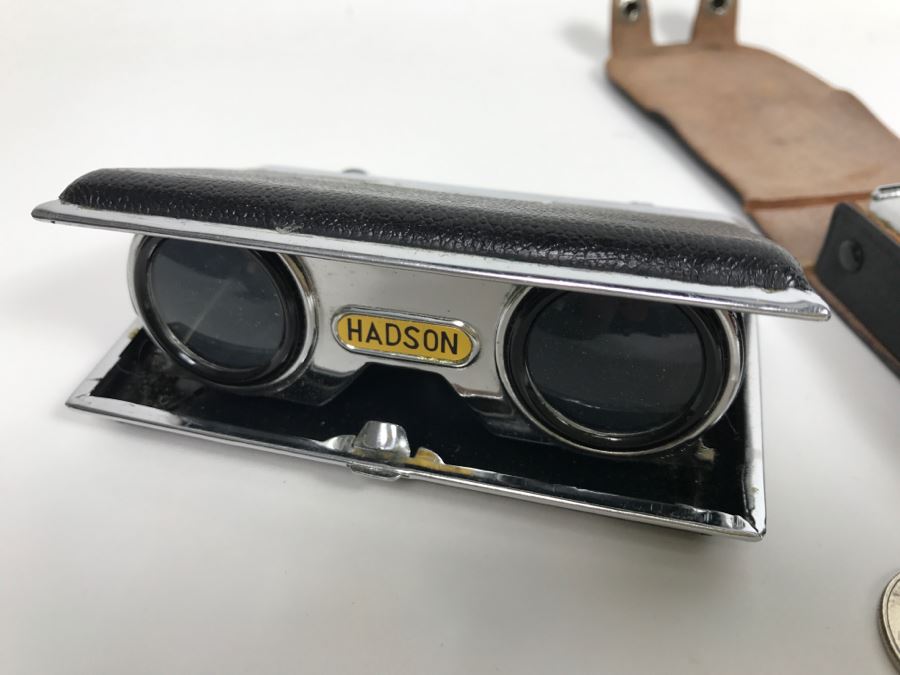 Vintage Portable Folding HADSON Field Opera Binoculars Glasses And SEKONIC Light Meter [Photo 2]