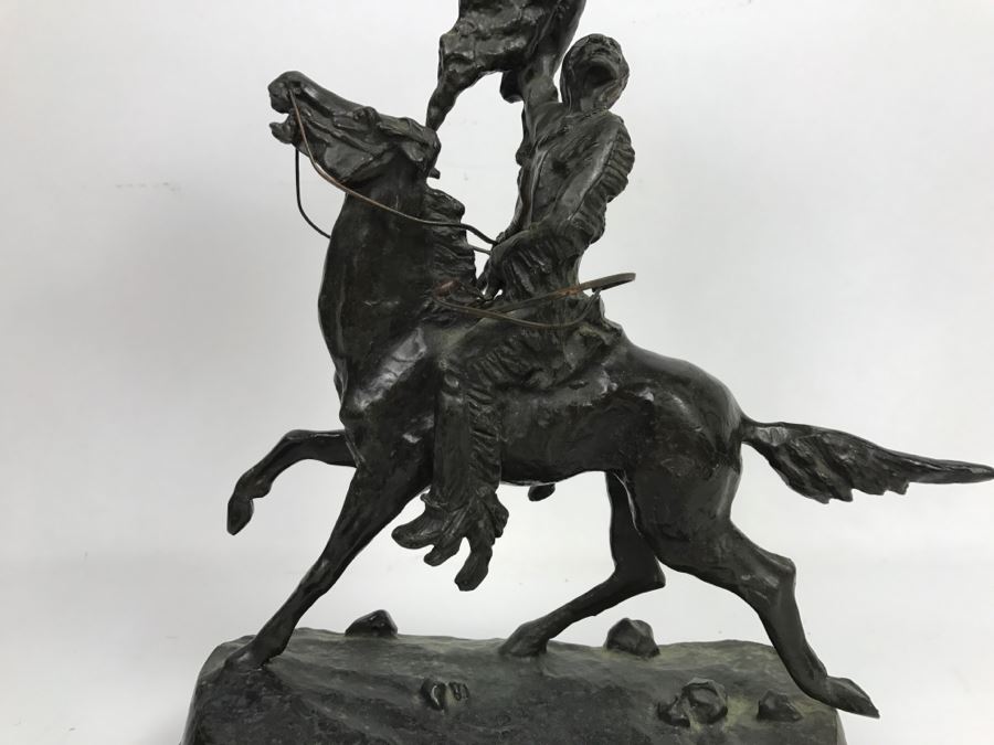 Vintage Frederic Remington Bronze Sculpture Titled 'Buffalo Signal' 16'H [Photo 5]
