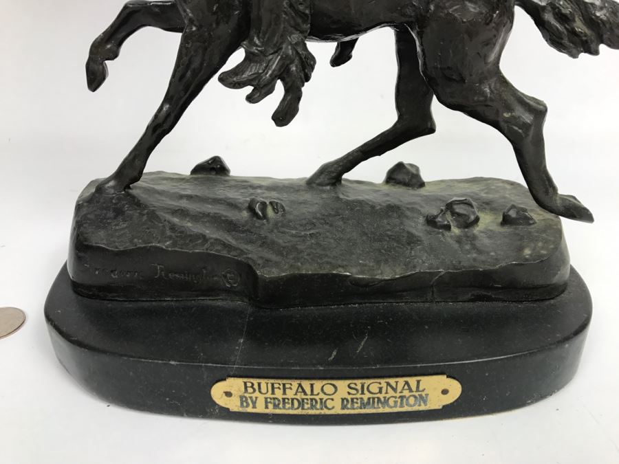 Vintage Frederic Remington Bronze Sculpture Titled 'Buffalo Signal' 16'H [Photo 4]
