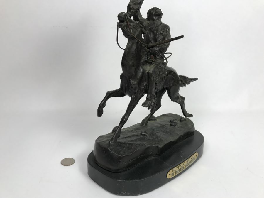 Vintage Frederic Remington Bronze Sculpture Titled 'Buffalo Signal' 16'H