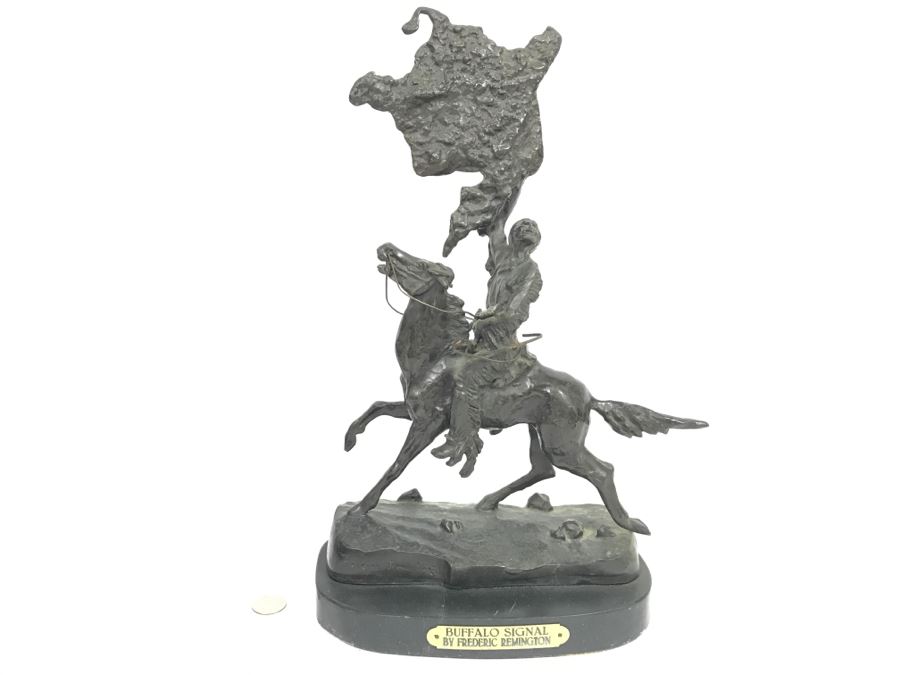 Vintage Frederic Remington Bronze Sculpture Titled 'Buffalo Signal' 16'H [Photo 22]