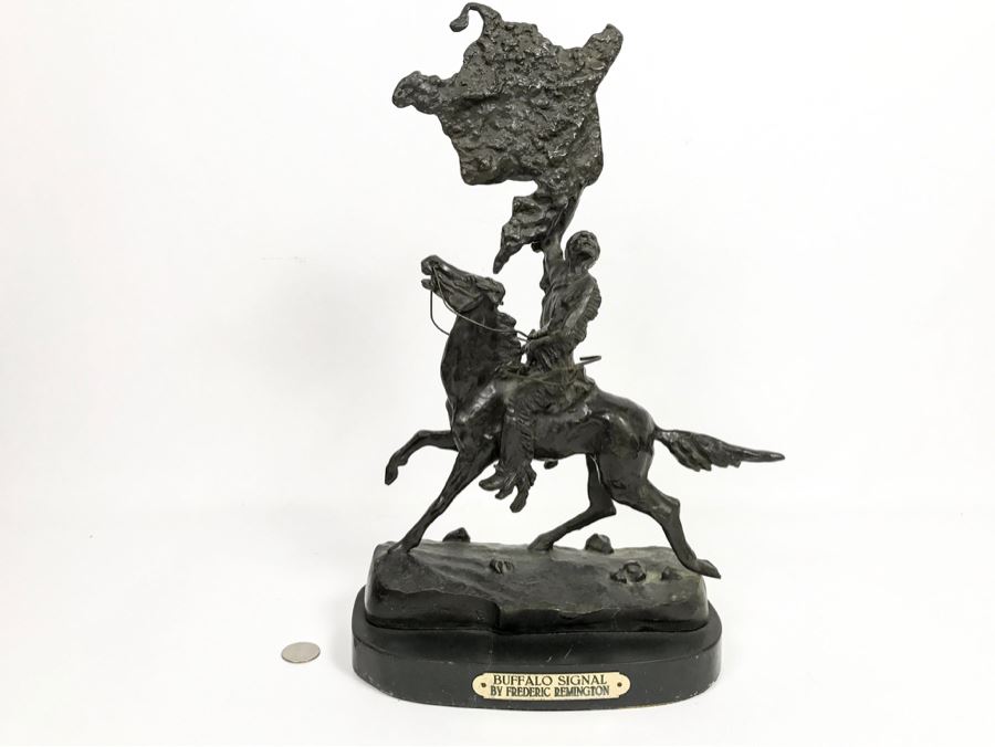 Vintage Frederic Remington Bronze Sculpture Titled 'Buffalo Signal' 16'H [Photo 1]