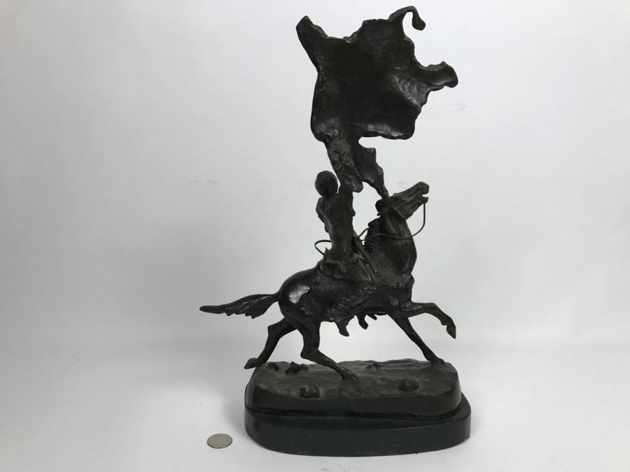 Vintage Frederic Remington Bronze Sculpture Titled 'Buffalo Signal' 16'H [Photo 14]