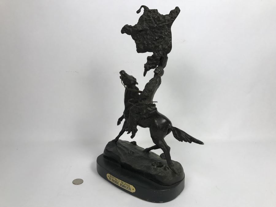 Vintage Frederic Remington Bronze Sculpture Titled 'Buffalo Signal' 16'H [Photo 19]