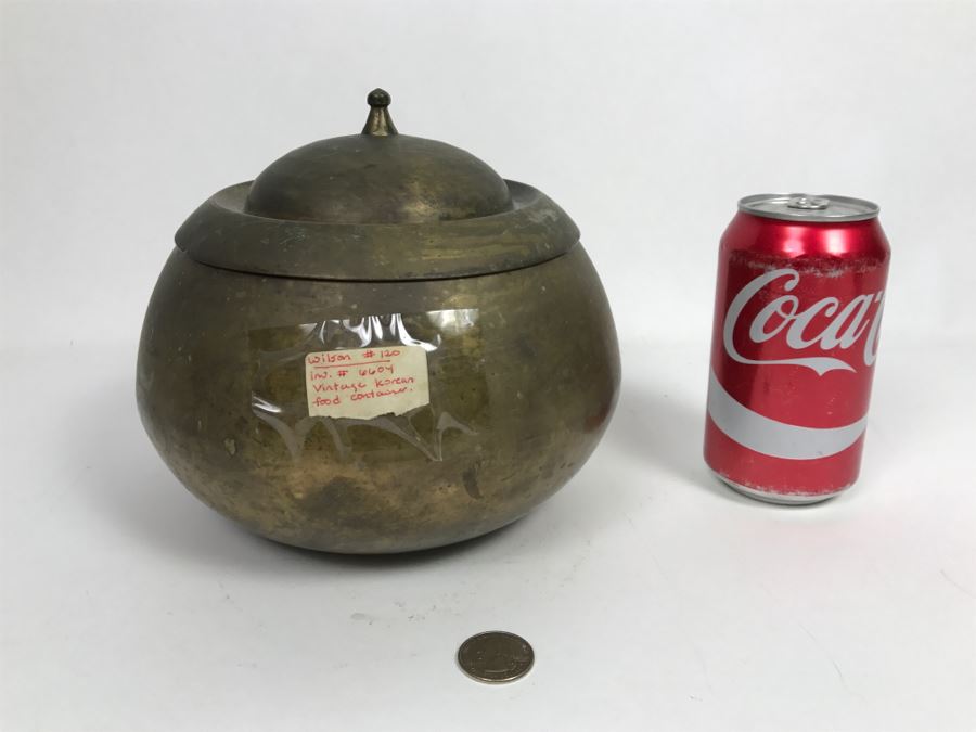 Vintage Signed Metal Korean Food Container With Lid