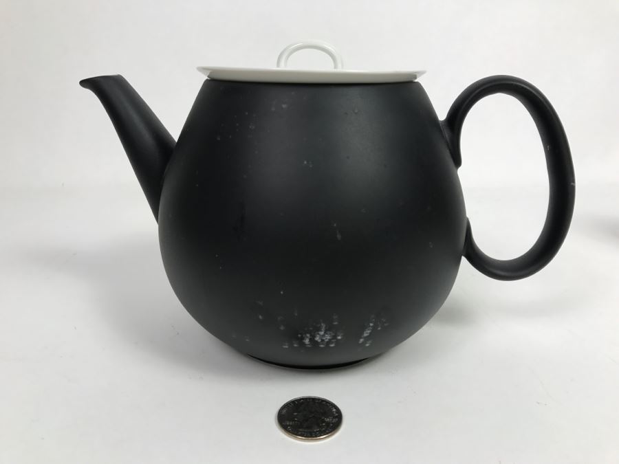 Mid-Century Modern Raymond Loewy Black & White Teapot Continental China Germany Charcoal