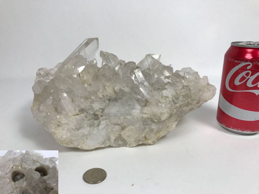 Large Quartz Cluster In Matrix With Two Holes Drilled For Candles