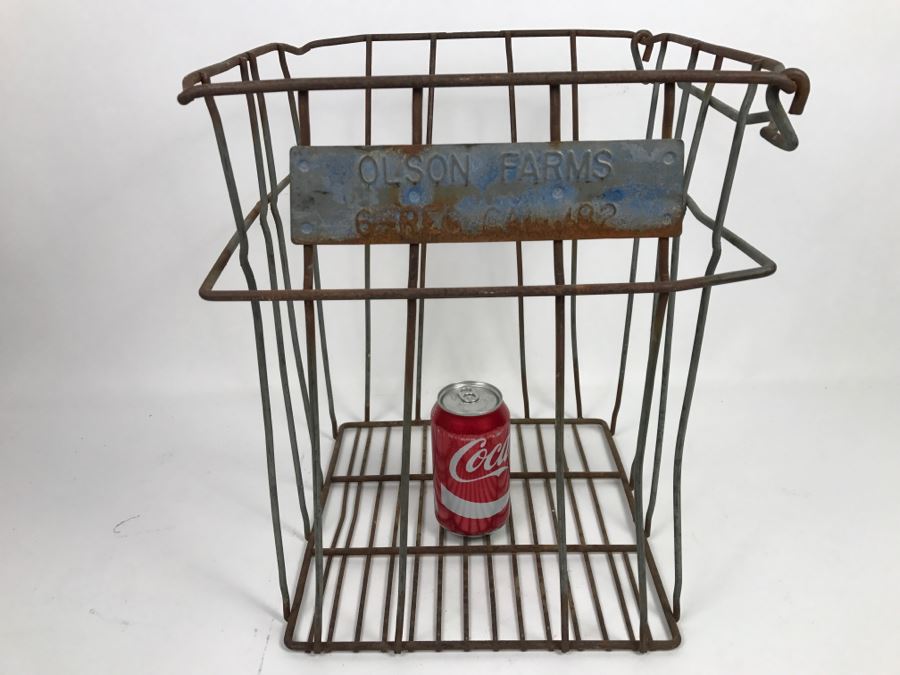 Vintage Industrial Milk Crate Carrier Olson Farms [Photo 3]