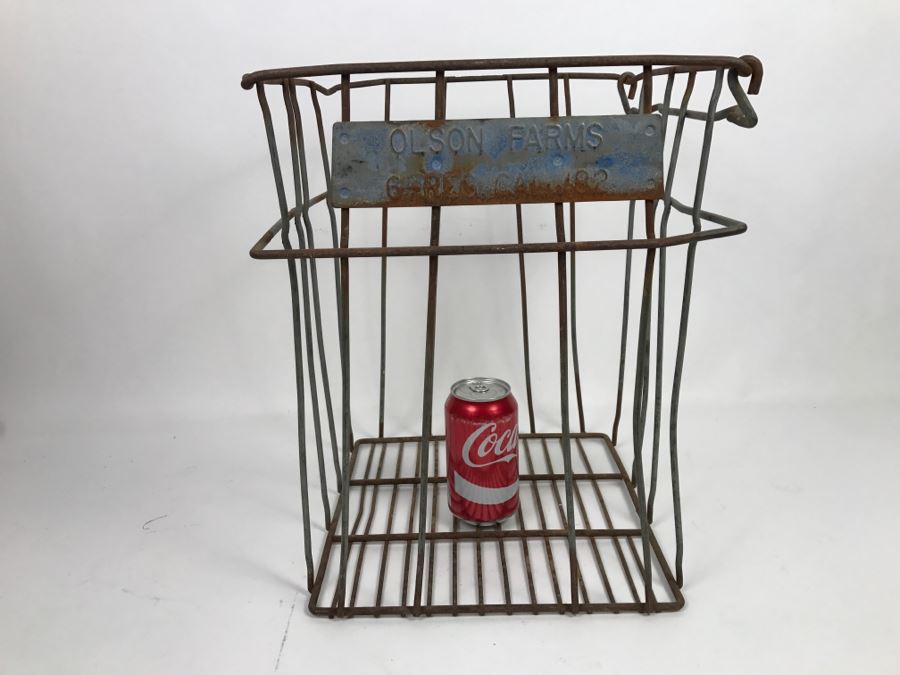 Vintage Industrial Milk Crate Carrier Olson Farms [Photo 2]
