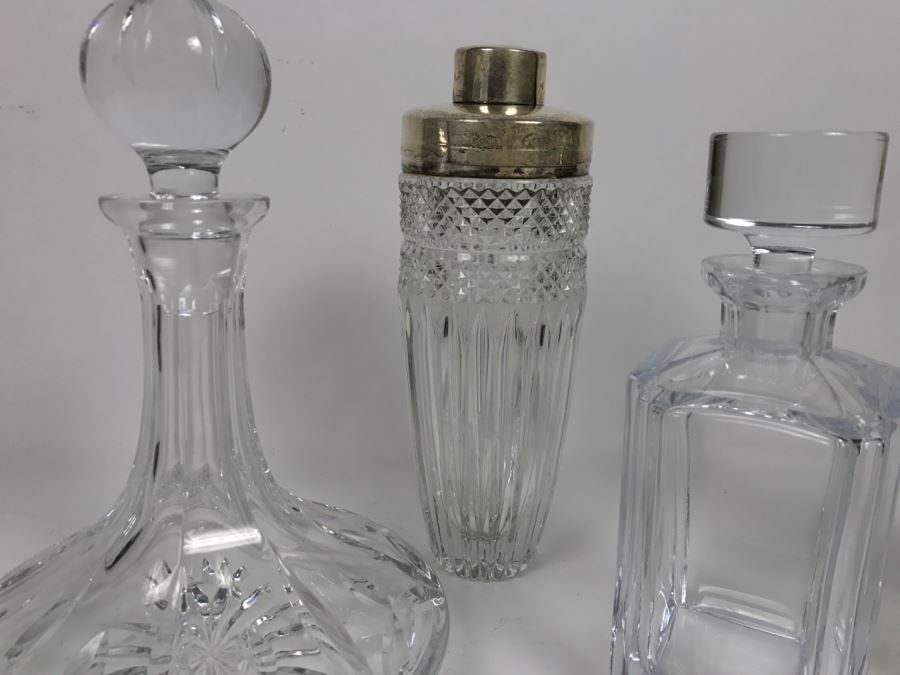 Vintage Crystal Liquor Decanter Lot With Shaker (Shaker Metal Top Has Crack) [Photo 6]