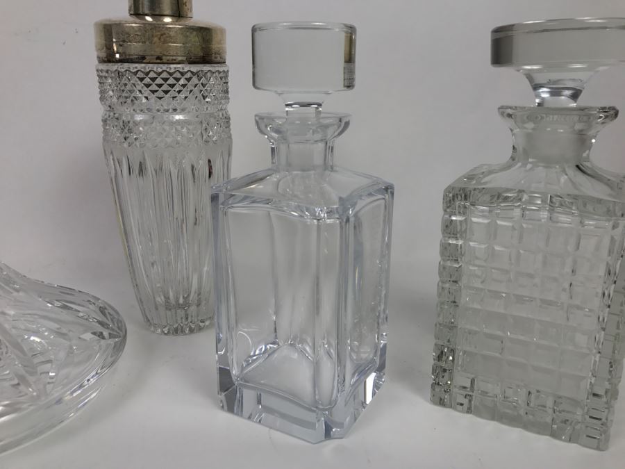 Vintage Crystal Liquor Decanter Lot With Shaker (Shaker Metal Top Has Crack) [Photo 3]