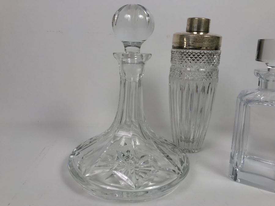 Vintage Crystal Liquor Decanter Lot With Shaker (Shaker Metal Top Has Crack) [Photo 4]