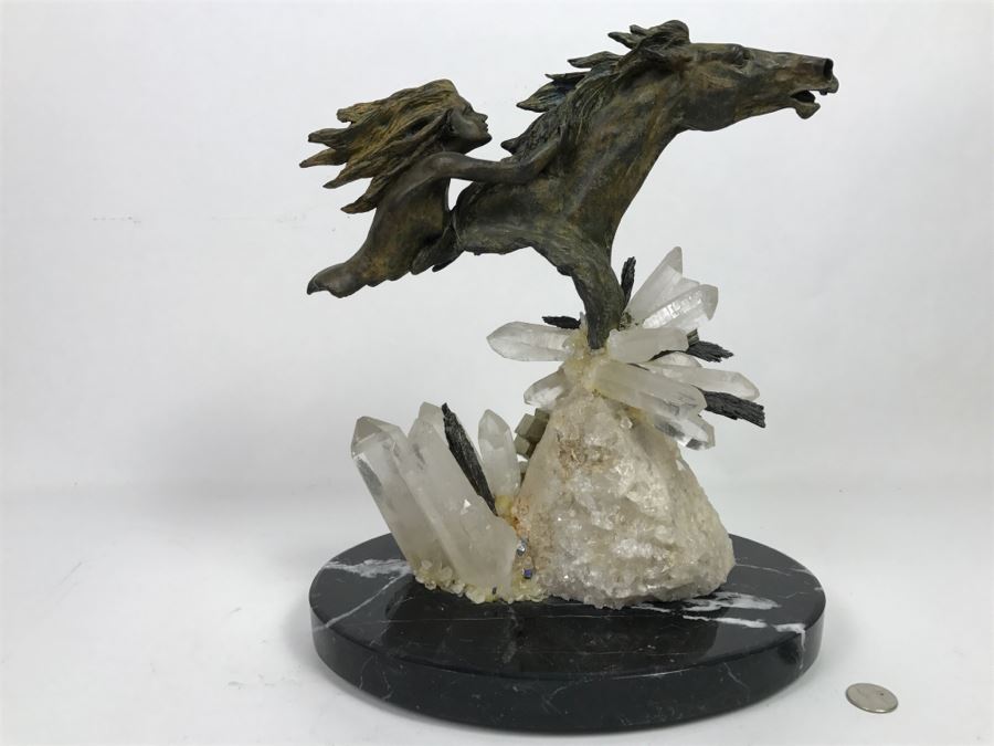 Ebano Bronze Sculpture Galloping On Rock Crystal Marble Base From Casasola Collection Made In Spain Estimate $1,000 [Photo 17]