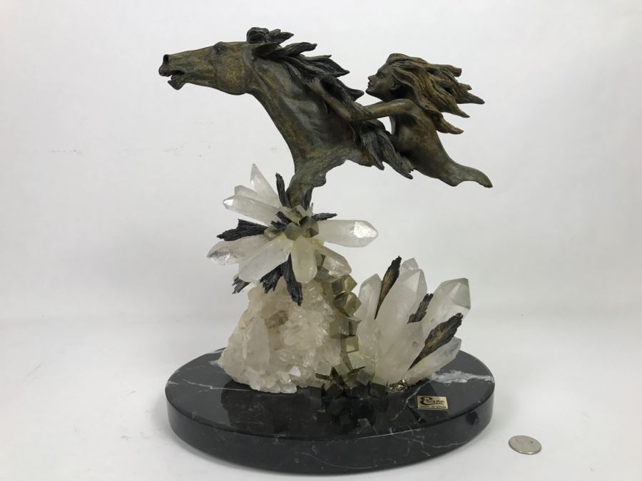 Ebano Bronze Sculpture Galloping On Rock Crystal Marble Base From Casasola Collection Made In Spain Estimate $1,000 [Photo 38]