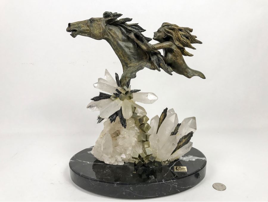 Ebano Bronze Sculpture Galloping On Rock Crystal Marble Base From Casasola Collection Made In Spain Estimate $1,000