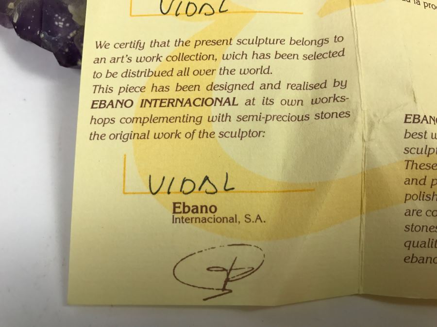Ebano Bronze Sculpture Sunset With Amethyst From The Vidal Collection With Amethyst And Rock Crystals Estimate $1,100 [Photo 33]