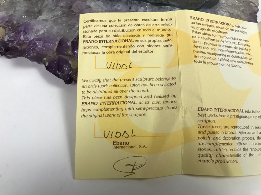 Ebano Bronze Sculpture Sunset With Amethyst From The Vidal Collection With Amethyst And Rock Crystals Estimate $1,100 [Photo 32]