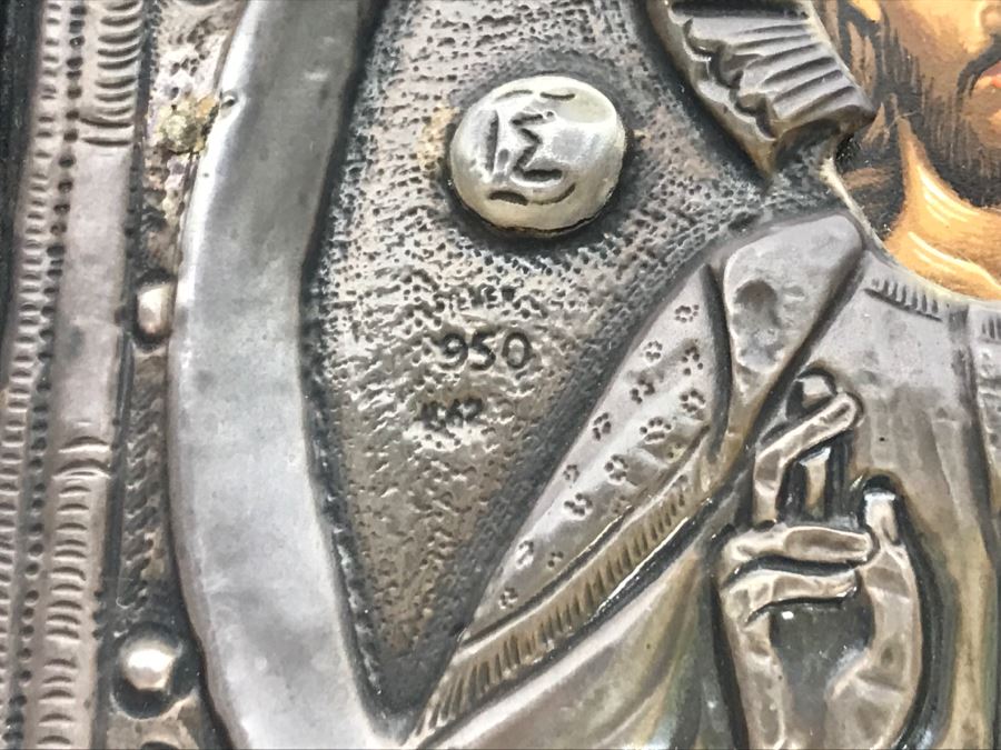 Pair Of Russian Icons - Icon On Left Is 950 Silver Exact Copy Of Byzantine Art [Photo 7]
