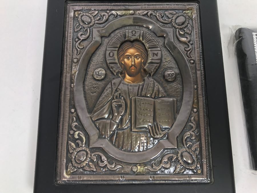 Pair Of Russian Icons - Icon On Left Is 950 Silver Exact Copy Of Byzantine Art [Photo 6]