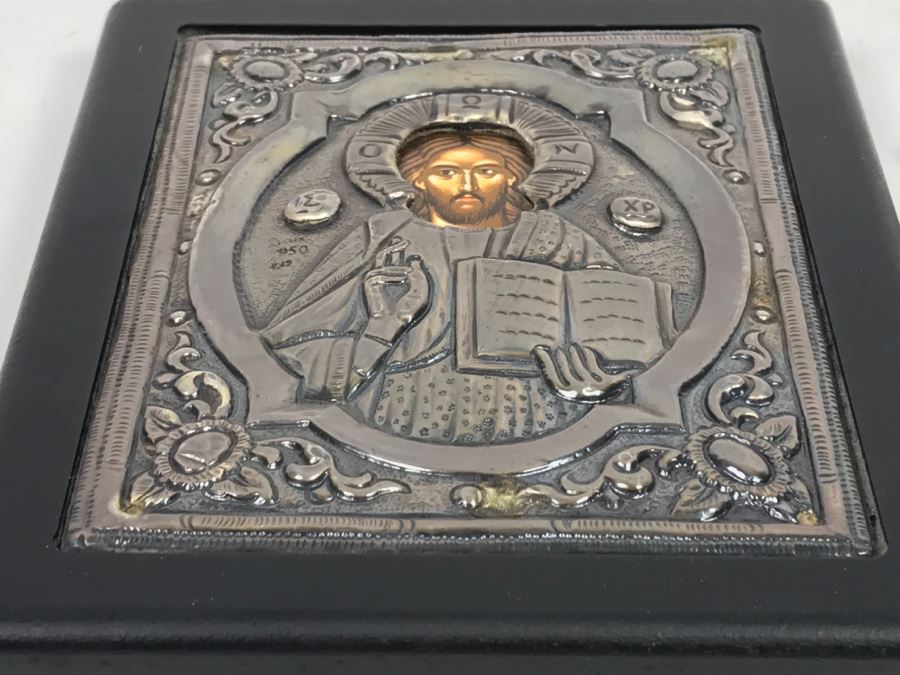 Pair Of Russian Icons - Icon On Left Is 950 Silver Exact Copy Of Byzantine Art [Photo 9]