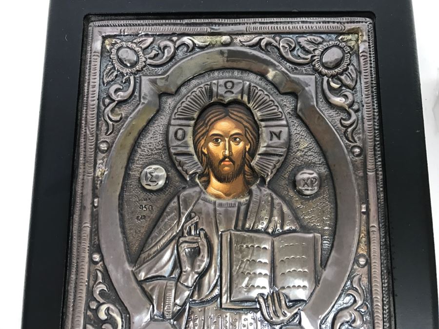 Pair Of Russian Icons - Icon On Left Is 950 Silver Exact Copy Of Byzantine Art [Photo 4]