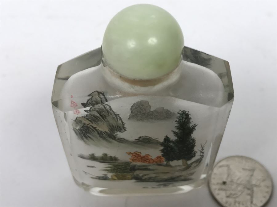 Vintage Signed Asian Snuff Bottle Reverse Painted Landscape Scenes [Photo 14]