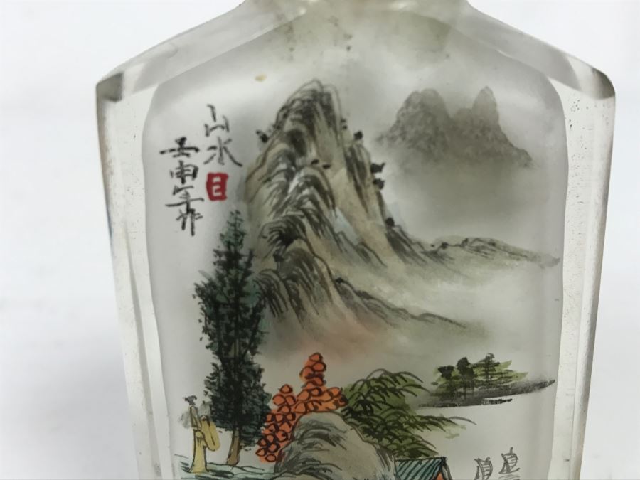 Vintage Signed Asian Snuff Bottle Reverse Painted Landscape Scenes [Photo 6]