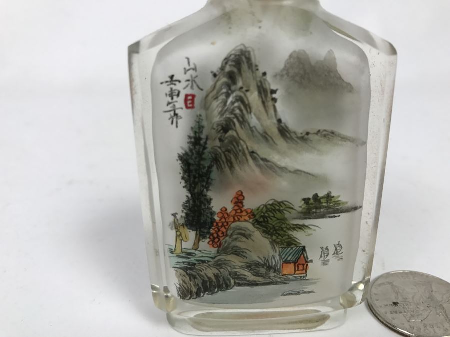 Vintage Signed Asian Snuff Bottle Reverse Painted Landscape Scenes [Photo 4]