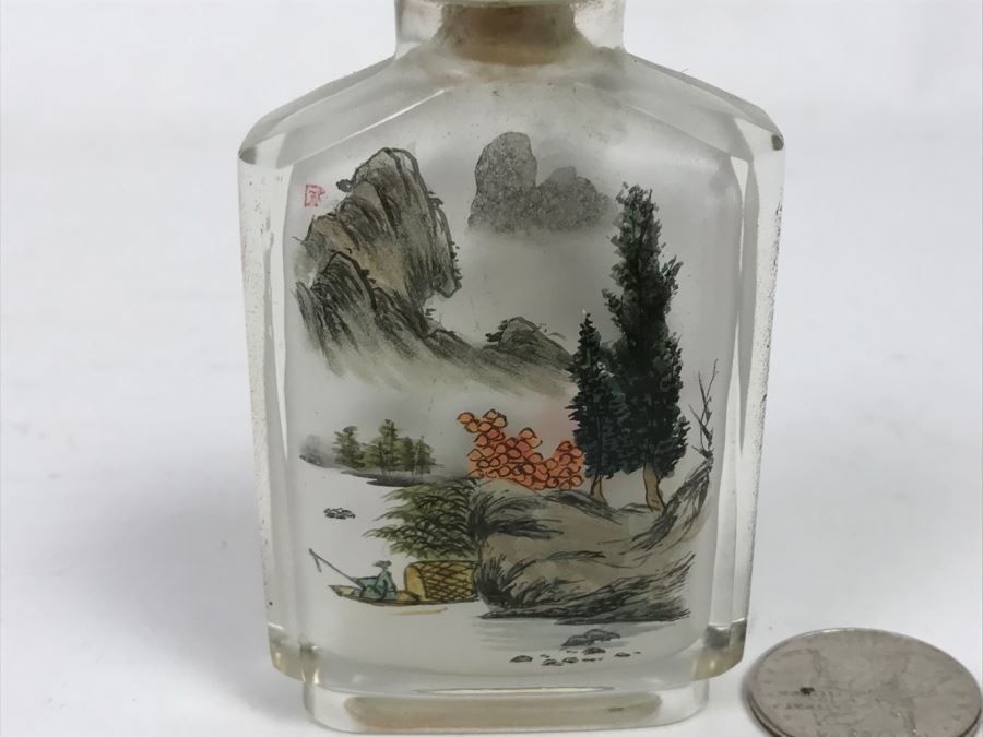 Vintage Signed Asian Snuff Bottle Reverse Painted Landscape Scenes [Photo 15]
