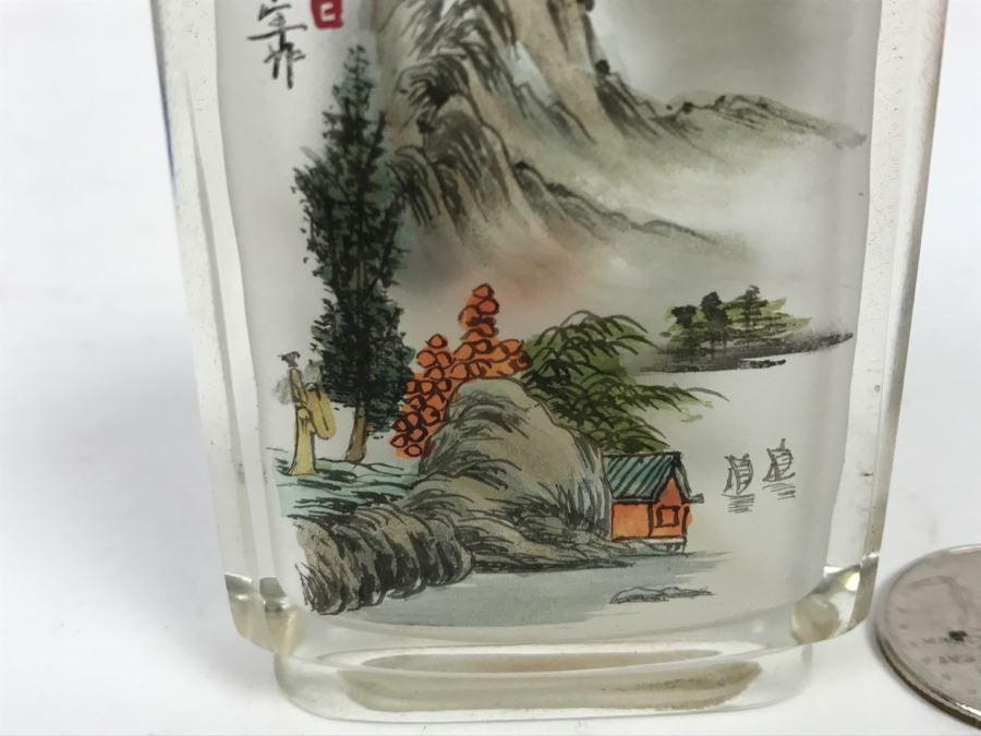 Vintage Signed Asian Snuff Bottle Reverse Painted Landscape Scenes [Photo 5]