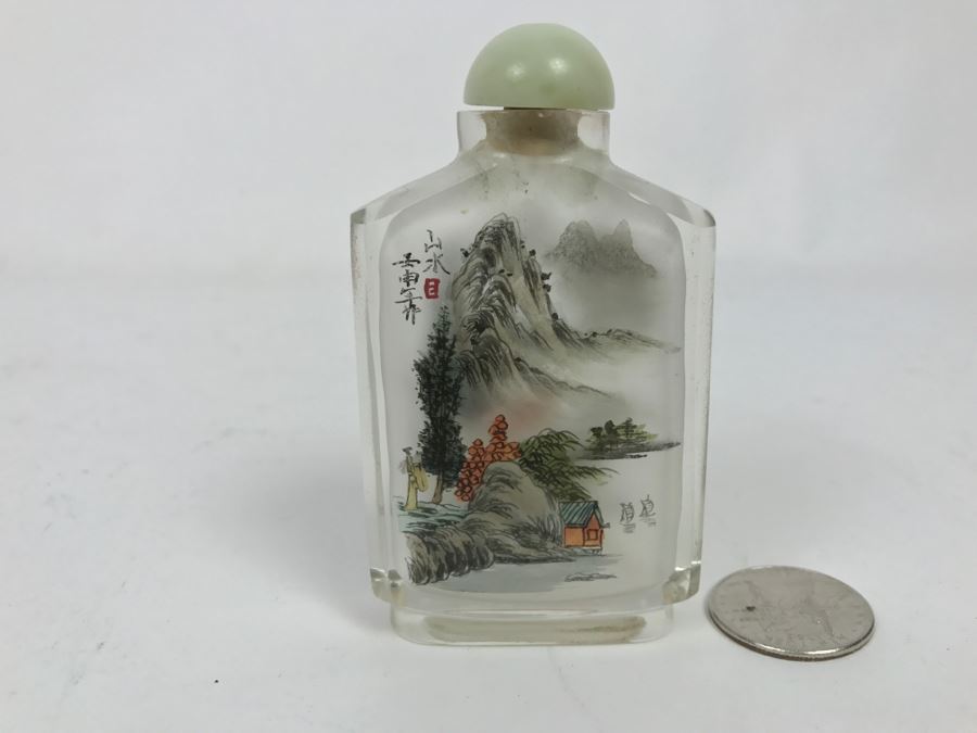 Vintage Signed Asian Snuff Bottle Reverse Painted Landscape Scenes [Photo 3]
