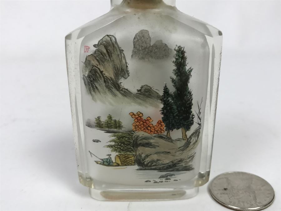 Vintage Signed Asian Snuff Bottle Reverse Painted Landscape Scenes [Photo 12]