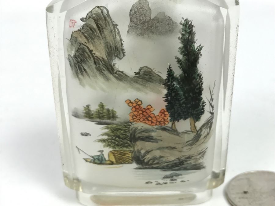 Vintage Signed Asian Snuff Bottle Reverse Painted Landscape Scenes [Photo 13]