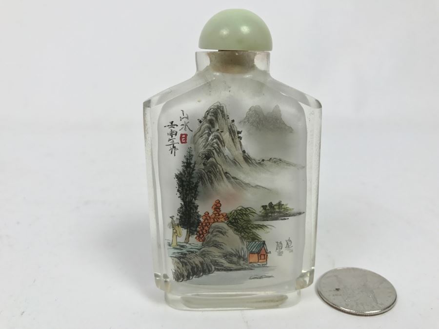 Vintage Signed Asian Snuff Bottle Reverse Painted Landscape Scenes [Photo 1]