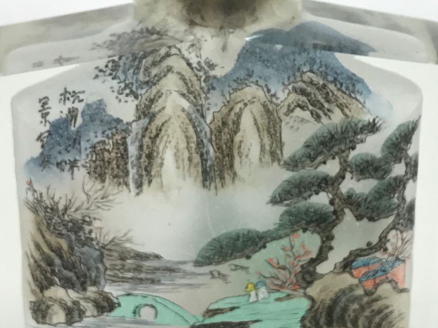 Vintage Signed Asian Snuff Bottle Reverse Painted Landscape Scenes [Photo 5]