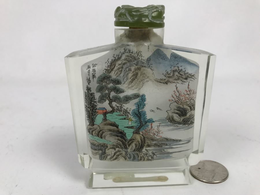 Vintage Signed Asian Snuff Bottle Reverse Painted Landscape Scenes [Photo 13]