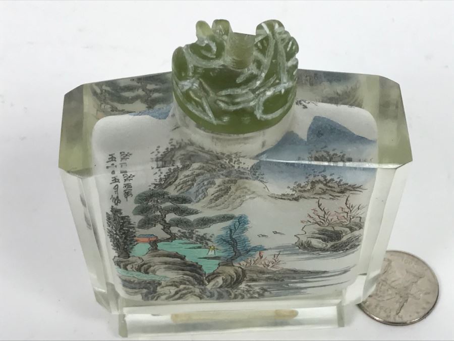 Vintage Signed Asian Snuff Bottle Reverse Painted Landscape Scenes [Photo 19]