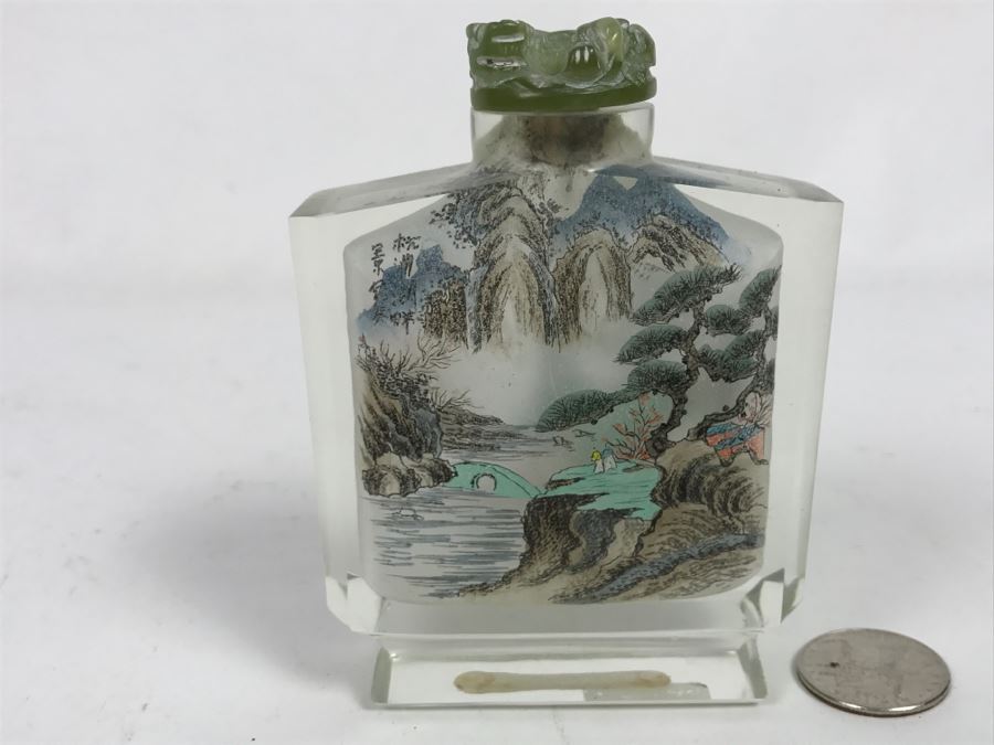Vintage Signed Asian Snuff Bottle Reverse Painted Landscape Scenes [Photo 2]