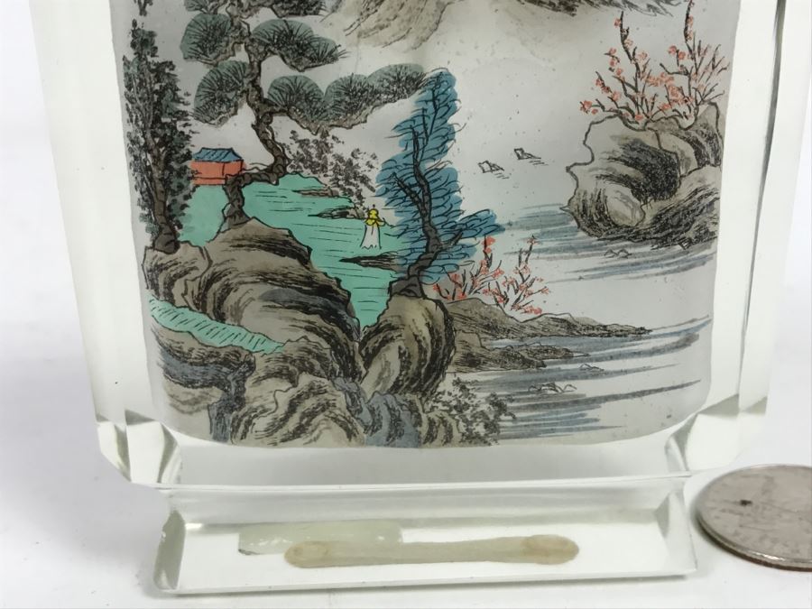 Vintage Signed Asian Snuff Bottle Reverse Painted Landscape Scenes [Photo 16]