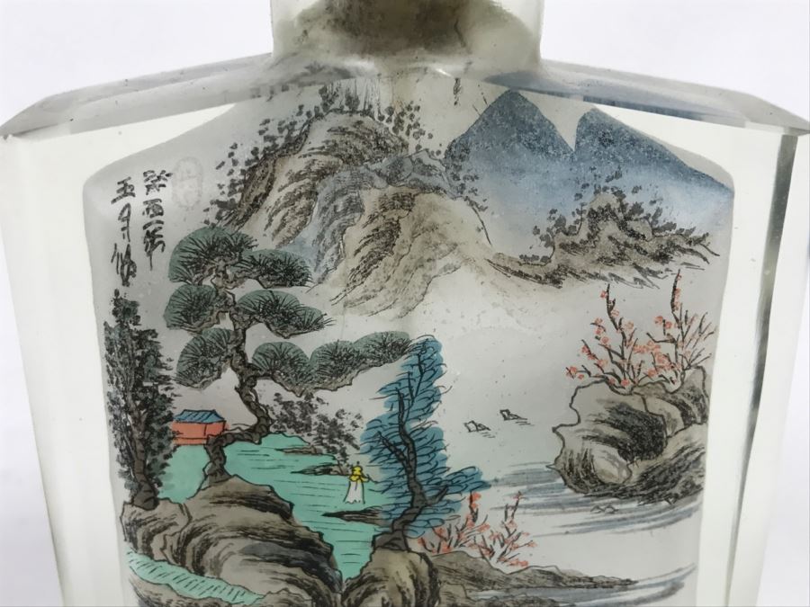 Vintage Signed Asian Snuff Bottle Reverse Painted Landscape Scenes [Photo 15]