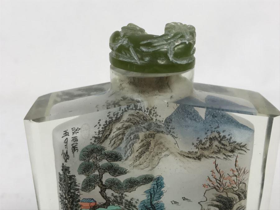 Vintage Signed Asian Snuff Bottle Reverse Painted Landscape Scenes [Photo 14]