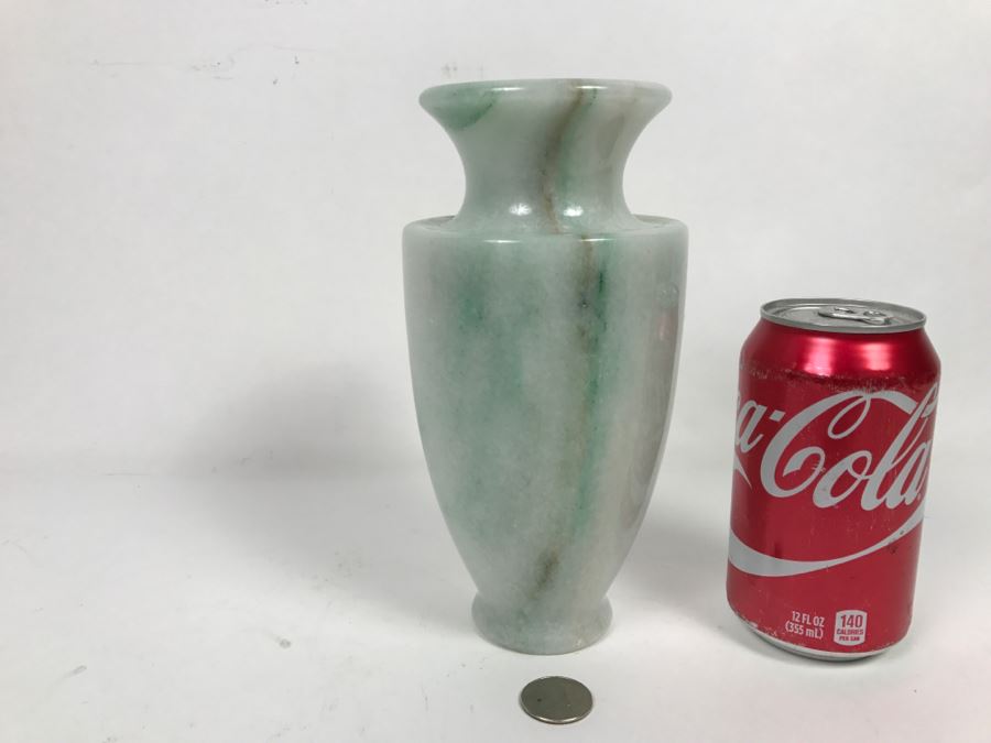 Turned White To Light Green Stone Vase