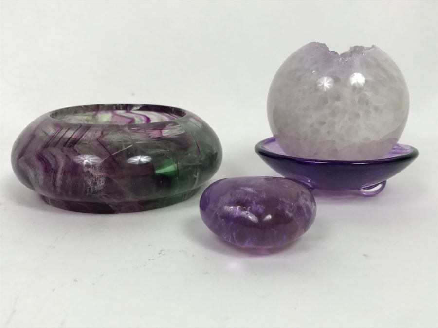 Polished Amethyst Agate Geode Stone, Amethyst Stone Heart And Stone Bowl [Photo 2]