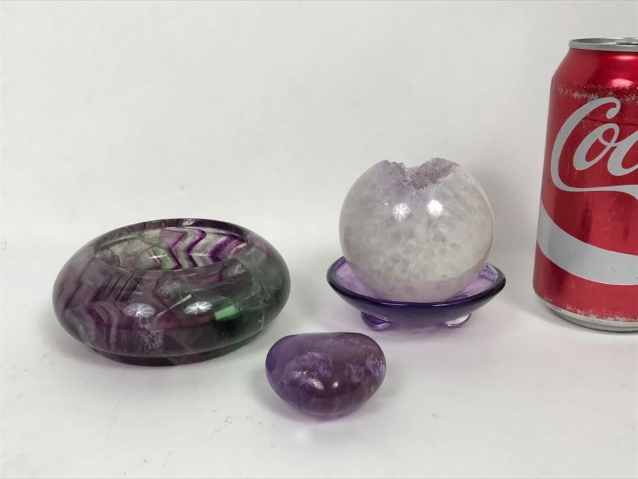 Polished Amethyst Agate Geode Stone, Amethyst Stone Heart And Stone Bowl [Photo 3]